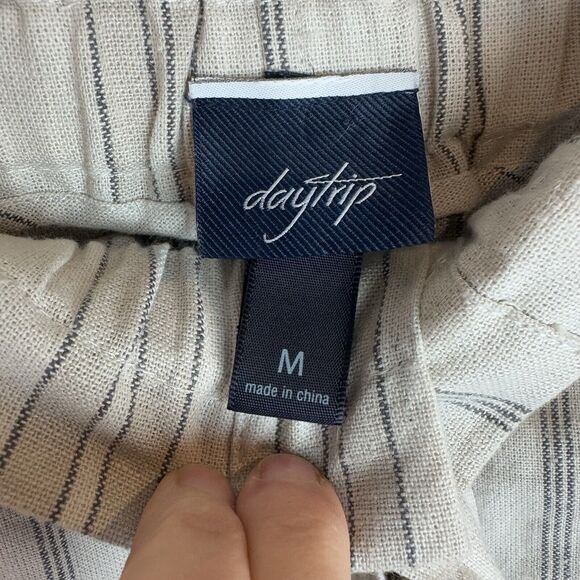 Daytrip Mini Skirt Cream Stripe Linen Blend Button Front Tie Waist Pockets Sz M - Picture 4 of 7